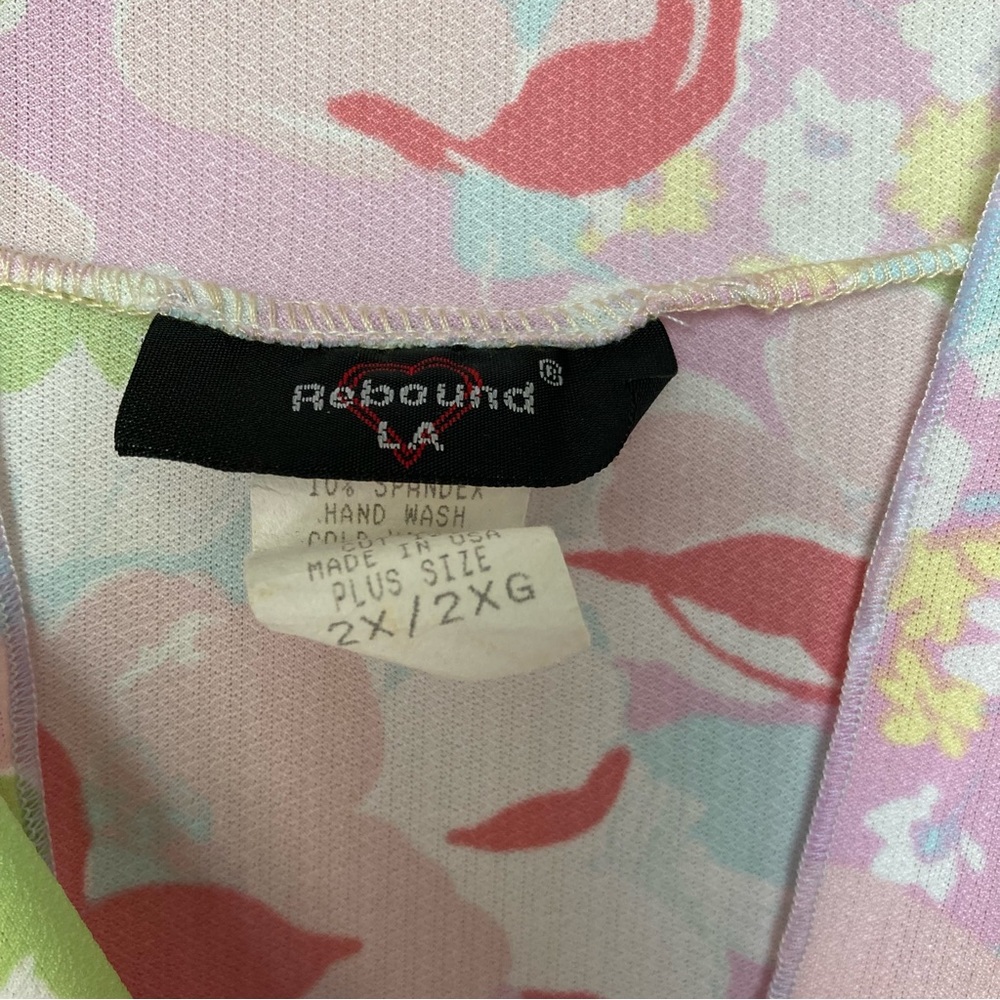 Vintage Rebound LA Plus Size 1X 2X USA Made Floral Stretch Top Scarf Neck - Picture 3 of 8